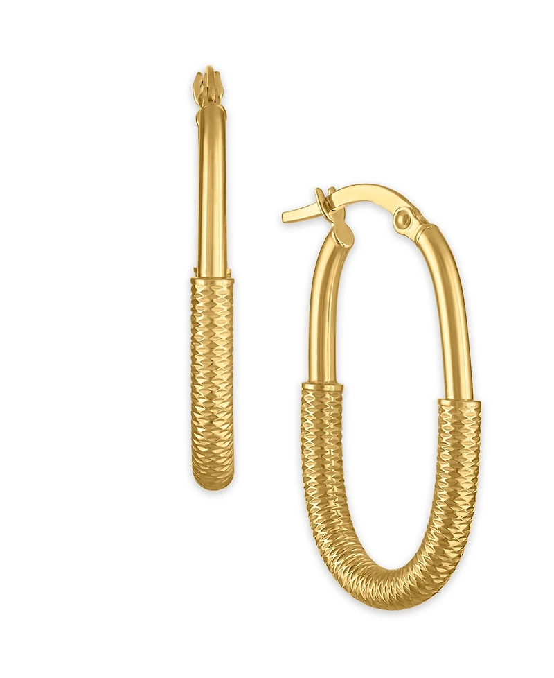 Macy's Polished and Diamond Cut Lock Hoop Earrings in 10k Yellow Gold
