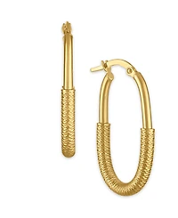 Macy's Polished and Diamond Cut Lock Hoop Earrings in 10k Yellow Gold