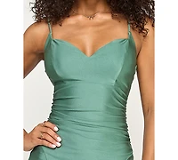 Emerald Sundae Juniors' V-Neck Front-Slit Sleeveless Gown