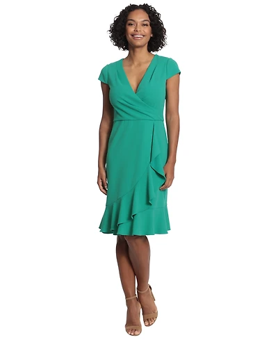 London Times Petite V-Neck Jersey Fit & Flare Dress