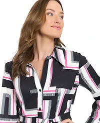 London Times Petite Long-Sleeve Short Shirtdress