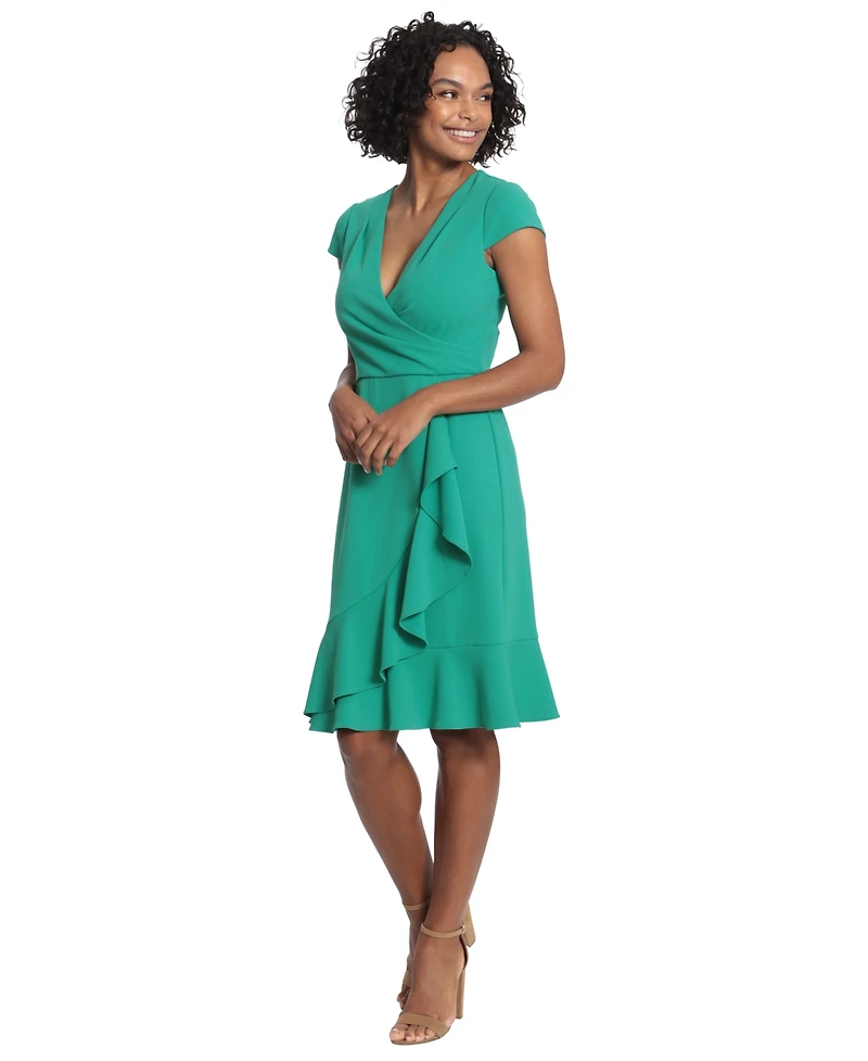 London Times Petite V-Neck Jersey Fit & Flare Dress