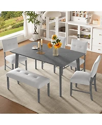 Casainc 6-Piece Farmhouse Dining Set with Rectangular Wood Table 4 Upholstered Chairs and Bench in Gray