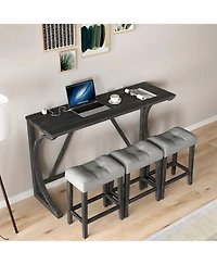 Casainc Industrial 4-Piece Bar Table Set with Power Outlet and Chairs