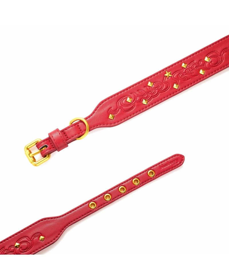 Blueberry Pet Silver-Powered Freshness Microfiber Suede Dog Collar – Embossed Classic Pattern with Bronze Studs