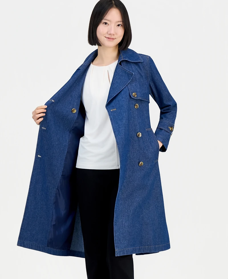 Anne Klein Women's Double-Breasted Cotton Denim Trench Coat