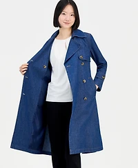 Anne Klein Women's Double-Breasted Cotton Denim Trench Coat