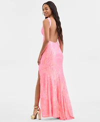 City Studios Juniors' Sequinned Low-Back Gown
