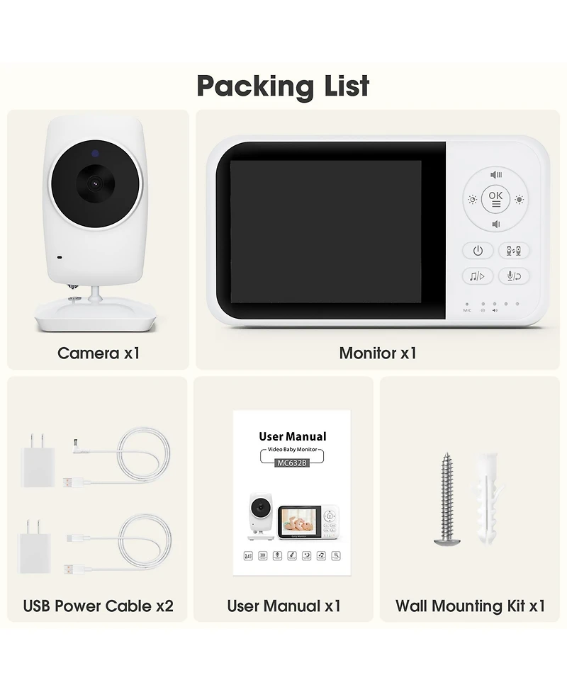 Sugift Video Baby Monitor with 3.5" Lcd Screen, 2.4GHz Fhss Transmission, Night Vision, Temperature Sensor, Two-Way Talk, Vox Mode