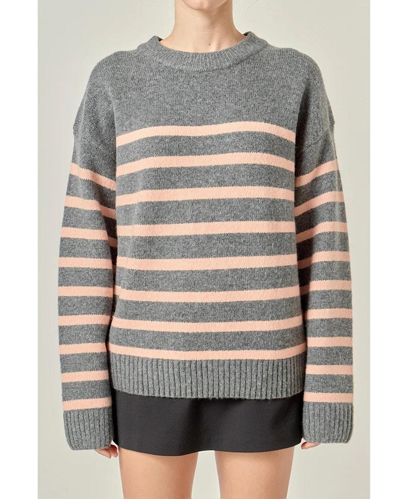 English Factory Women's Likimio Striped Crew Neck Sweater
