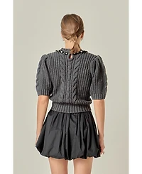 English Factory Women's Pearl Embellishment Puff Sleeve Knit Sweatshirts