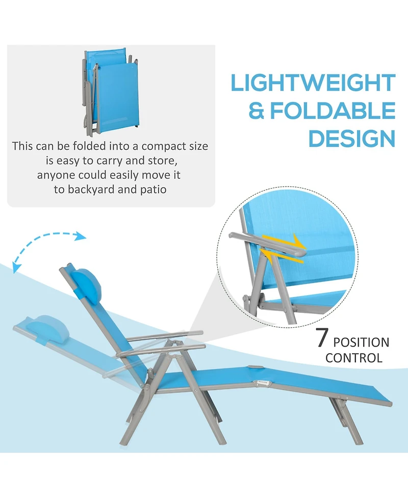 Outsunny Sling Patio Reclining Chaise Lounge Garden Furniture, Light