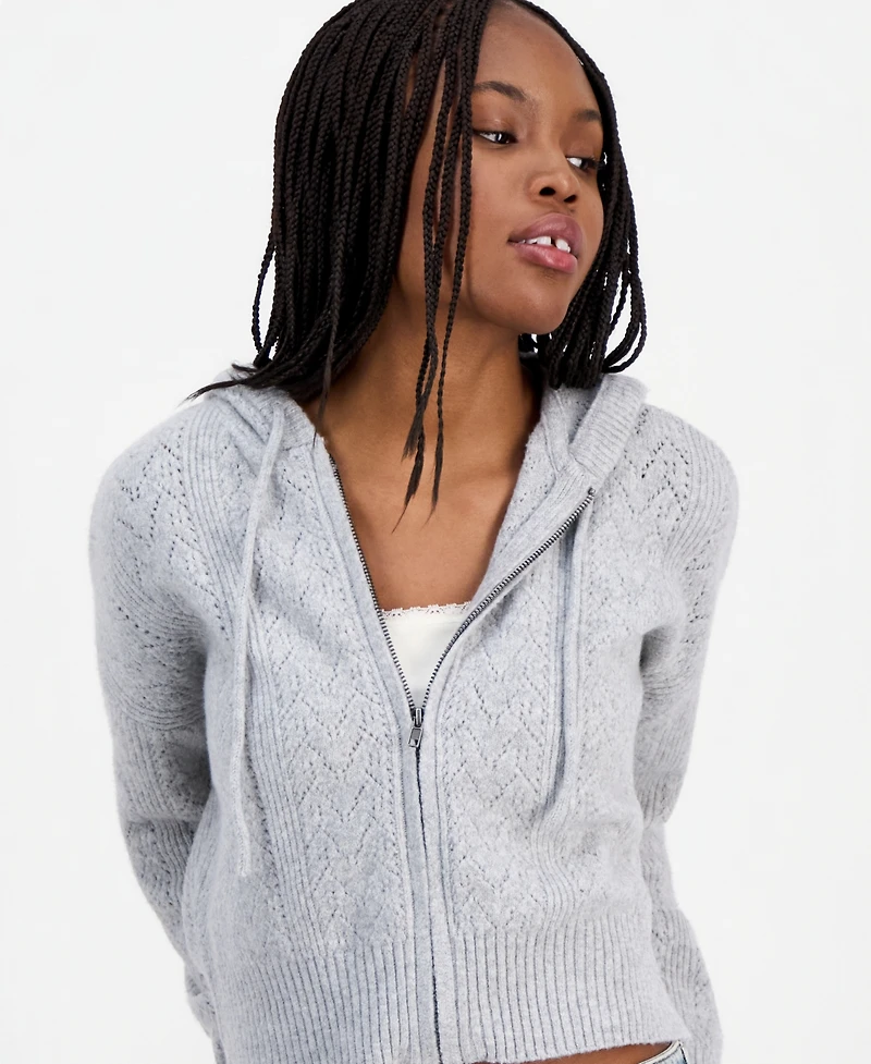 Ultra Flirt Juniors' Pointelle Sweater Hoodie