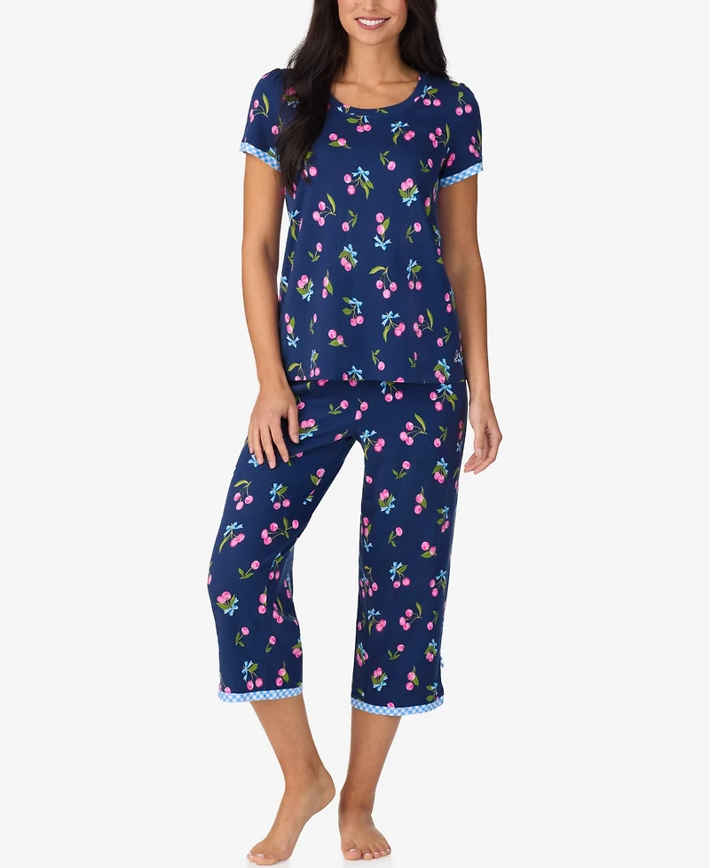 Cuddl Duds Women's Cropped Short-Sleeve Pajama Top and Pants, 2-Piece Set