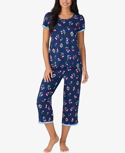 Cuddl Duds Women's Cropped Short-Sleeve Pajama Top and Pants, 2-Piece Set