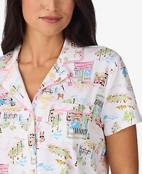 Cuddl Duds Women's Cropped Notch Collar Pajama Top and Pants, 2-Piece Set