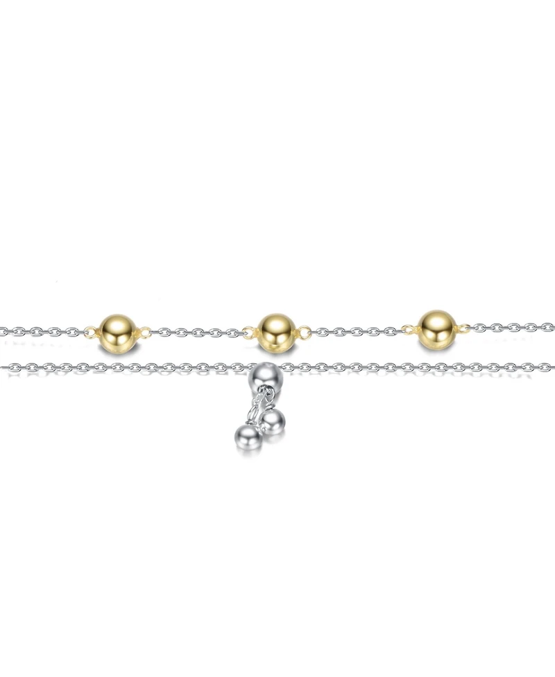 Sterling Silver Two-Tone with 14K Gold Plated Spheres and White Gold Plated Chain Adjustable Bracelet