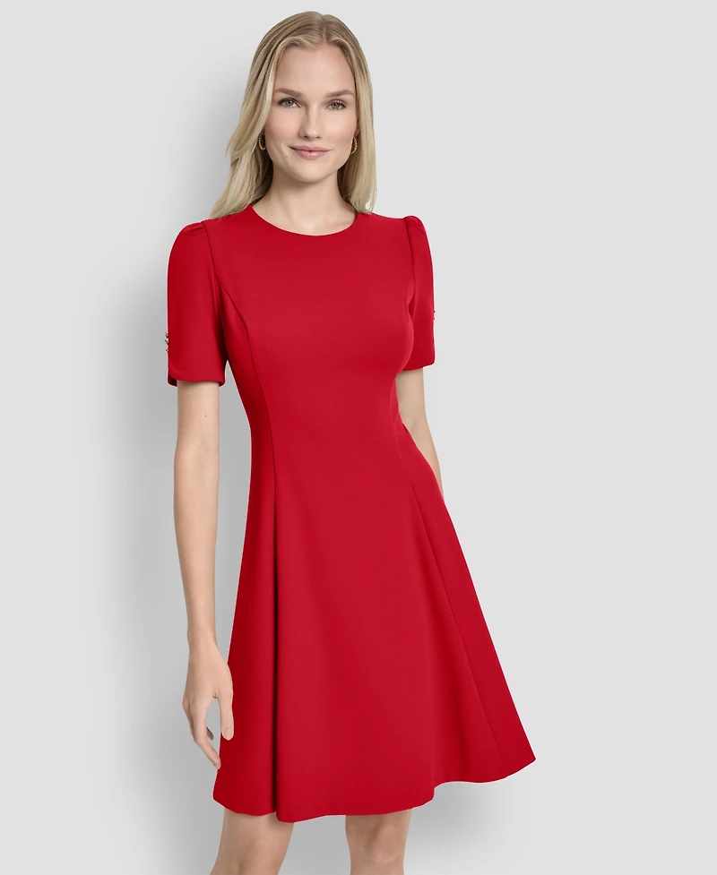 Dkny Women's Short Sleeve Fit and Flare Dress