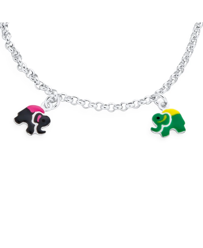 Bling Jewelry Good Luck Zoo Animal Lucky Garden Colorful 5 Multi Elephant Dangling Charm Bracelet Sterling Silver 6 Inch