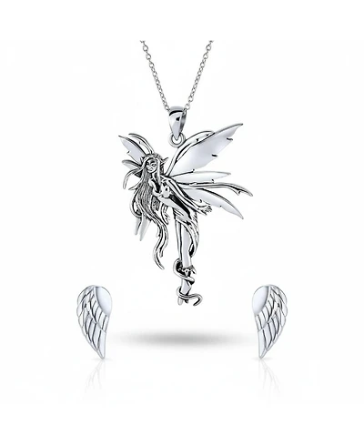 Bling Jewelry Fairy-Inspired Necklace and Guardian Angel Stud Earrings Jewelry Set Sterling Silver