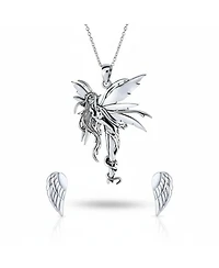 Bling Jewelry Fairy-Inspired Necklace and Guardian Angel Stud Earrings Jewelry Set Sterling Silver