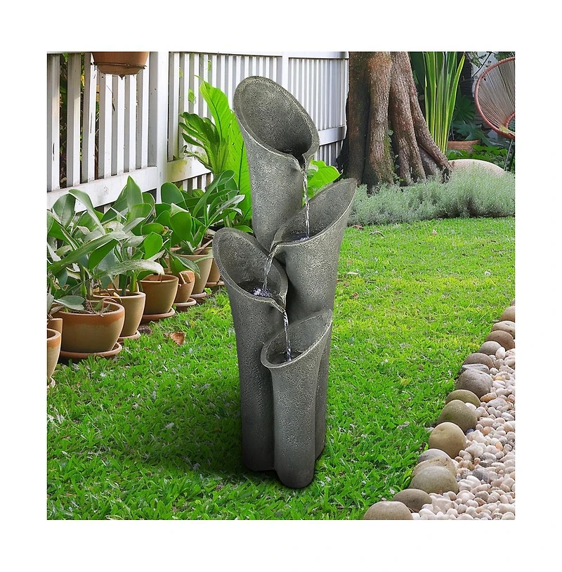 SunJet Faux Stone 33.5" 4-Tier Outdoor Water Fountain with Led Lights