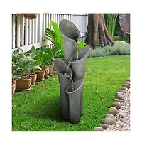 SunJet Faux Stone 33.5" 4-Tier Outdoor Water Fountain with Led Lights