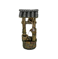 SunJet 39.3" Rustic Wishing Well Outdoor Water Fountain with Led Lights