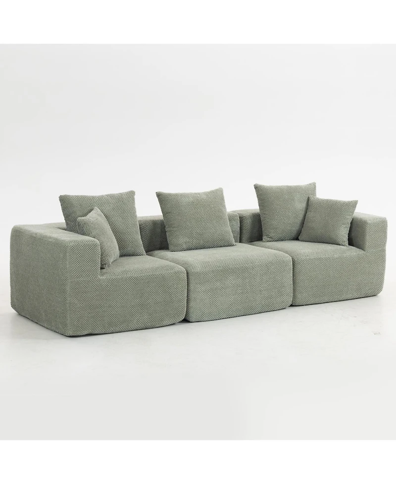 Streamdale Furniture Streamdale Modular 3-Seat Chenille Sofa, Deep-Seat Couch, Tool-Free Setup, Low-Profile, 111" W - Light Green