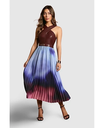 Coast Women's Pu Cross Neck Belted Midi Dress