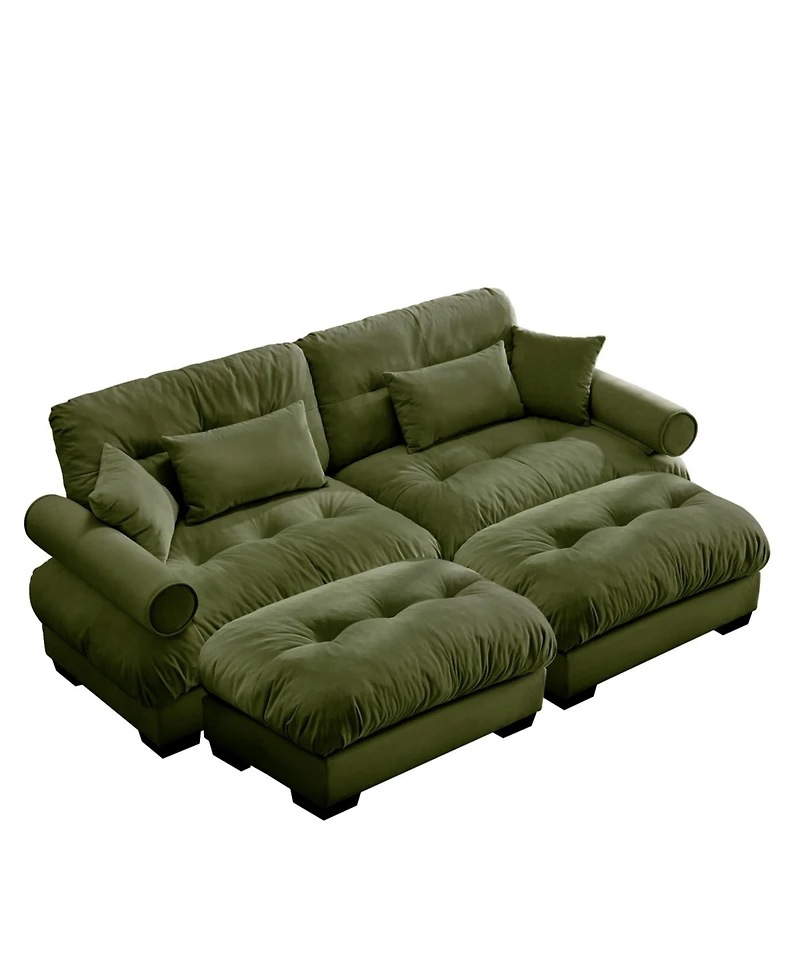Streamdale Furniture Streamdale Oversized Modern Two-Seater Sofa with Ottoman, Velvet 2-Seater with Armrests & Pillows