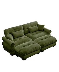 Streamdale Furniture Streamdale Oversized Modern Two-Seater Sofa with Ottoman, Velvet 2-Seater with Armrests & Pillows
