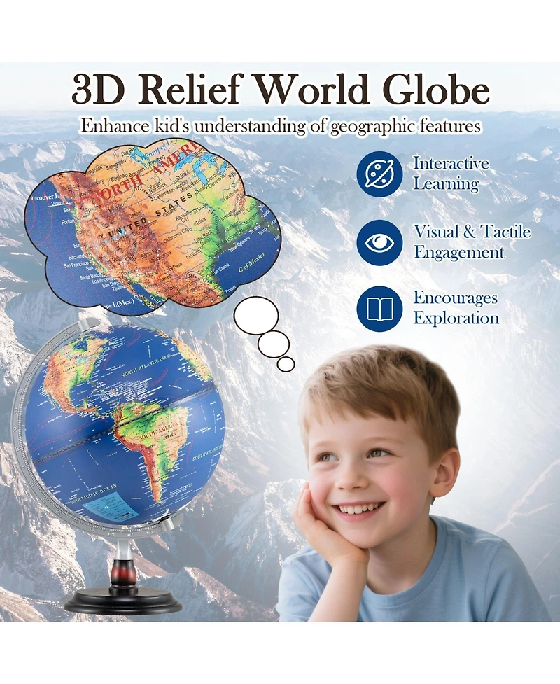 Sugift 12 Inch Illuminated World Globe Antique Light up Globe Night Lamp