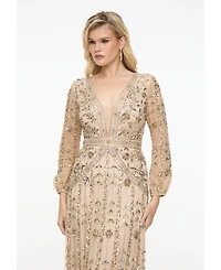 Beauut Women's Embellished Sequin Beaded With Designer Sleeves Maxi Dress