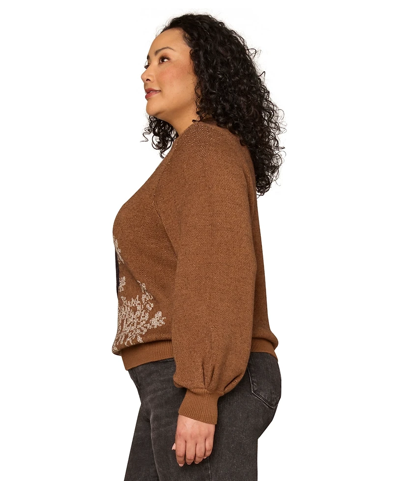 Democracy Plus Floral Placement Detail Long-Sleeve Sweater