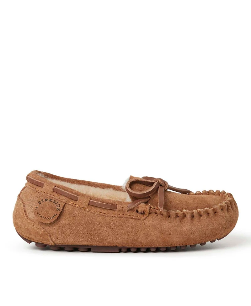 Dearfoams Kids Fireside By Parke Genuine Shearling Moccasin Slipper