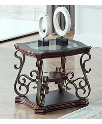 sumyeg Modern End Table with Glass Top Marble Paper Mdf Shelf and Powder Coated Metal Legs