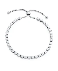 Bling Jewelry Adjustable Round Bezel Cubic Zirconia Tennis Bolo Bracelet & 7mm Solitaire Cz Stud Earrings Jewelry Set