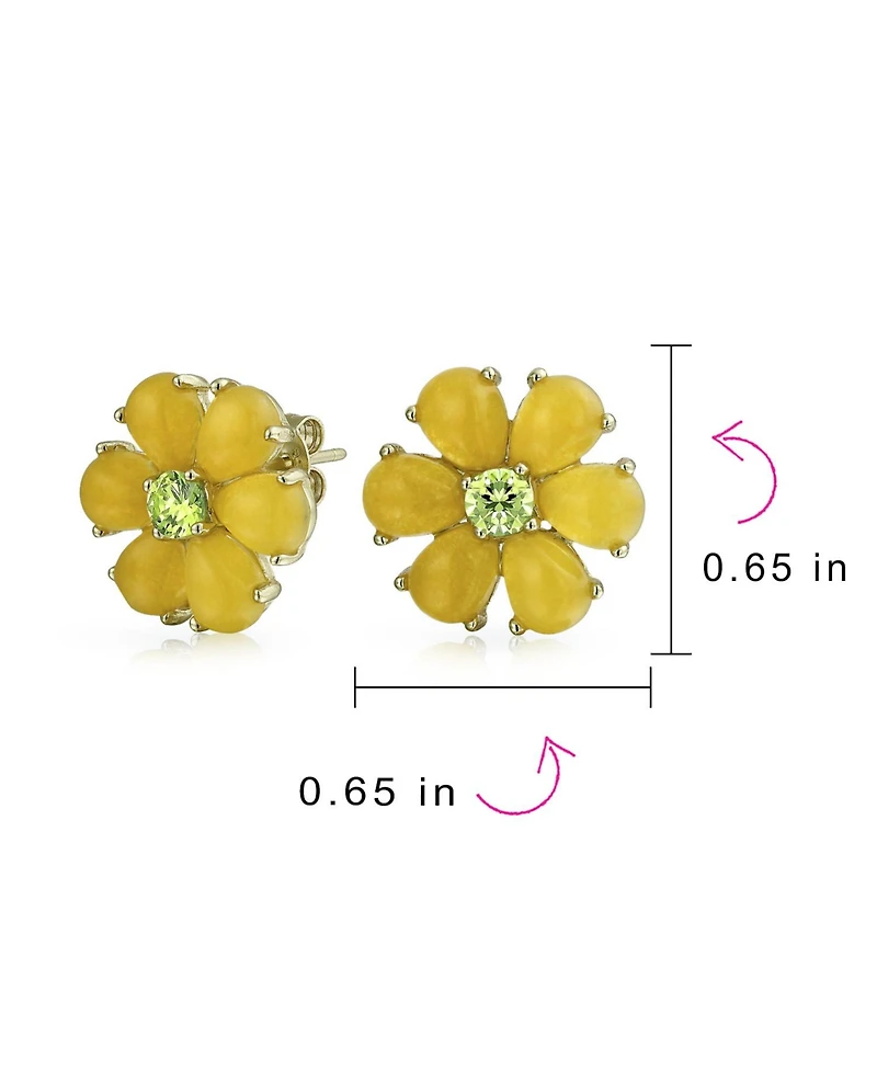Bling Jewelry Set of 2 Garden Flower Jade Yellow Stud & Aqua Clip-On Earrings Green Cz Center Gold Plated Silver