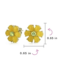 Bling Jewelry Set of 2 Garden Flower Jade Yellow Stud & Aqua Clip-On Earrings Green Cz Center Gold Plated Silver