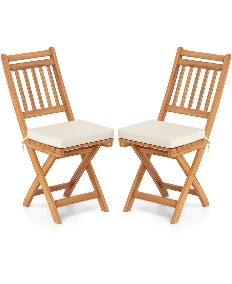 Gymax Folding Patio Chairs Set of 4 w/ Slatted Backrests & Soft Seat Cushions