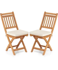 Gymax Folding Patio Chairs Set of 4 w/ Slatted Backrests & Soft Seat Cushions