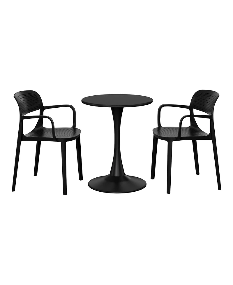 WestinTrends 3-Piece Round Metal Bistro Dining Table Set And Stackable Resin Patio Arm Chairs