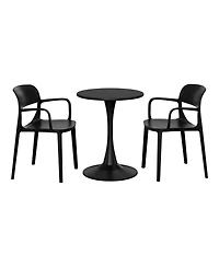 WestinTrends 3-Piece Round Metal Bistro Dining Table Set And Stackable Resin Patio Arm Chairs