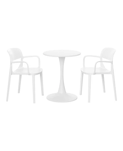 WestinTrends 3-Piece Round Metal Bistro Dining Table Set And Stackable Resin Patio Dining Arm Chairs