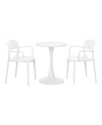 WestinTrends 3-Piece Round Metal Bistro Dining Table Set And Stackable Resin Patio Dining Arm Chairs