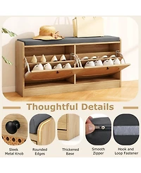 Costway Shoe Storage Bench with Cushion 2 Flip-over Doors & Adjustable Shelves