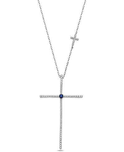 Macy's White Diamond (1/3 ct. t.w.) and Sapphire (0.03 ct. t.w.) Necklace in 10k White Gold