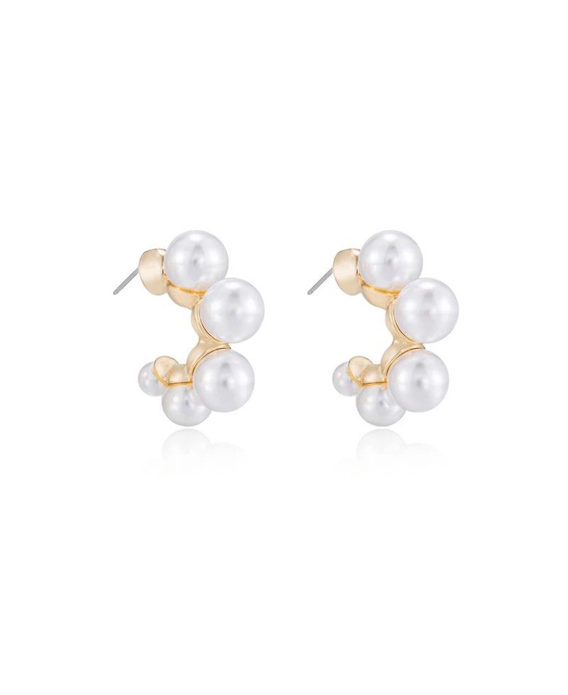 Ettika Five Cultivated Pearls Hoop Earrings