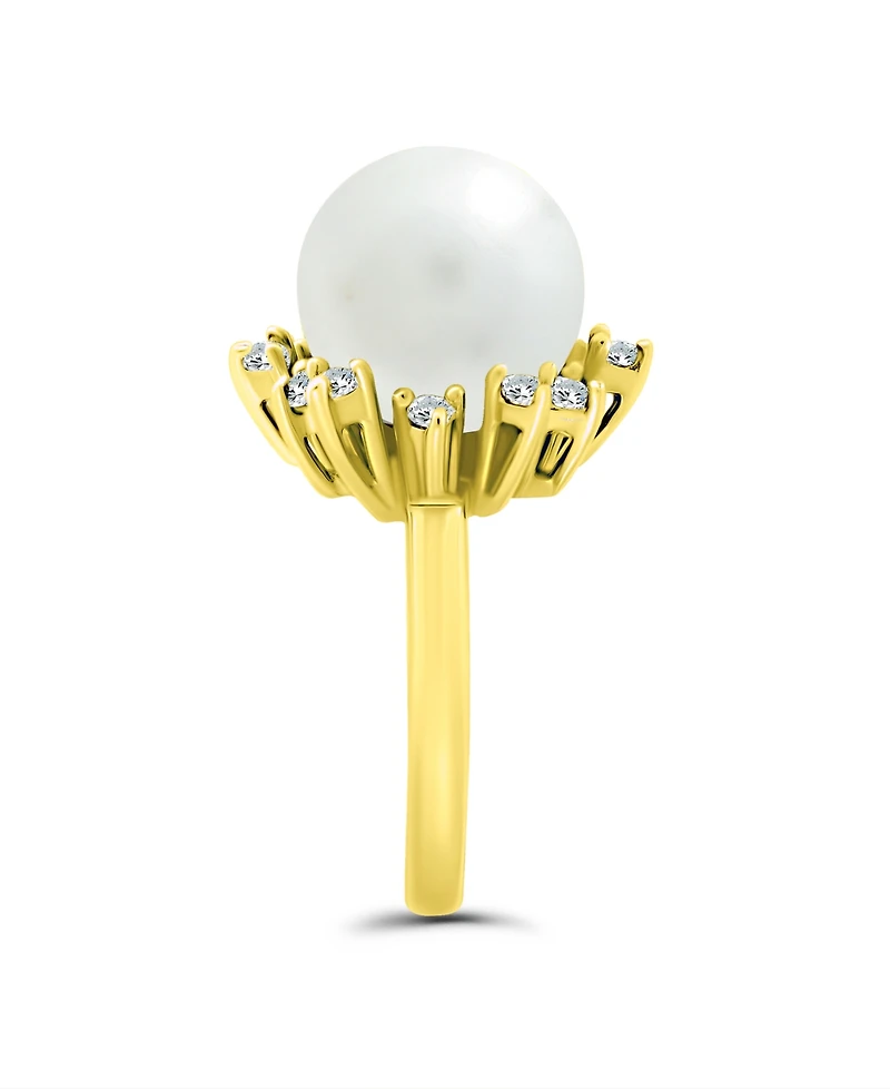 Imitation Pearl and Cubic Zirconia Halo Ring Silver Plate